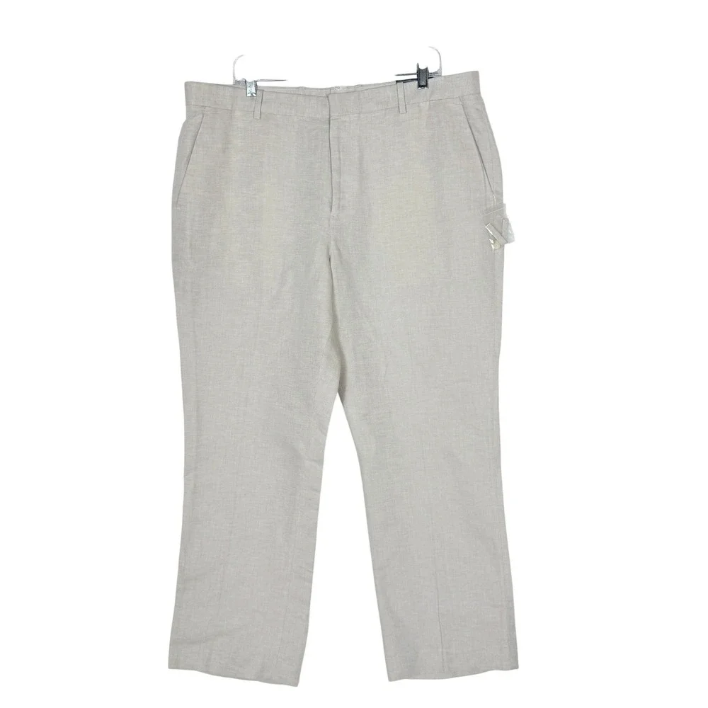 Perry Ellis Natural Linen Blend Slim Fit Dress Pants Beige 38x30 NWT Dead Stock